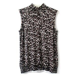 Cable and Gauge Black White Leopard Print Sleeveless Mock Neck Sweater XXL